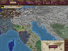 Превью игры Victoria 2, показывающее политический режим карты, интерфейс, а также Северную Италию в 1836 году.
